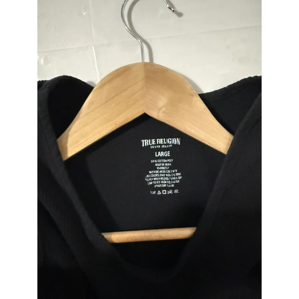 True Religion Tank Top Mens Medium Black Sleeveless Ribbed Gold Horseshoe Logo
